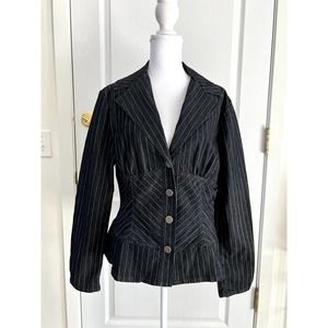 Bisou Bisou Pinstripe Denim Peplum Blazer Womens Size 8 NWT